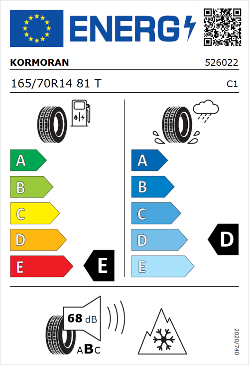 Tyre Label for Kormoran Snowpro 165/70R14 81T