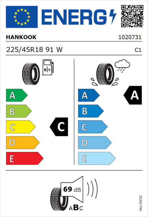 Tyre Label for Hankook Ventus S1 evo2 SUV K117 225/45R18 91W