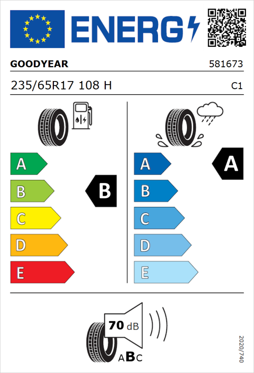 Tyre Label for Goodyear EfficientGrip 2 SUV 235/65R17 108H