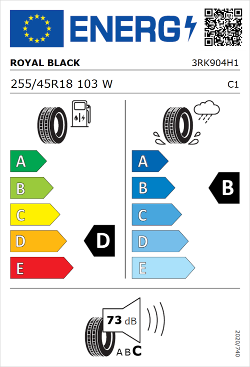 Tyre Label for Royal Black Explorer 255/45R18 103W