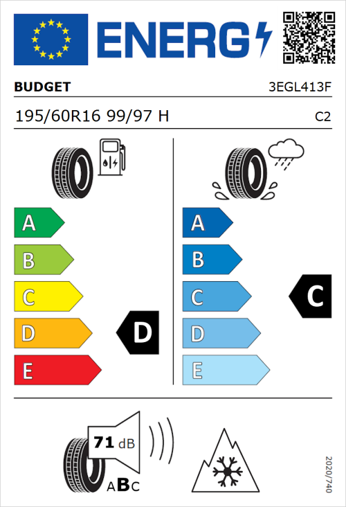 Tyre Label for Budget Budget 195/60R16 99/97H