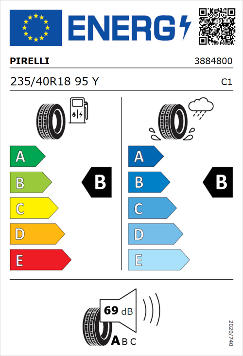Tyre Label for Pirelli Cinturato P7 (P7C2) 235/40R18 95Y
