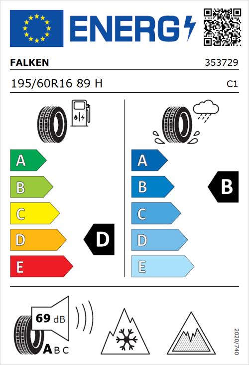 Tyre Label for Falken Eurowinter HS02 195/60R16 89H