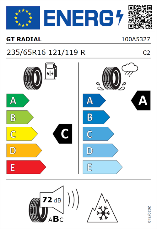Tyre Label for GT Radial Maxmiler WT3 235/65R16 121/119R