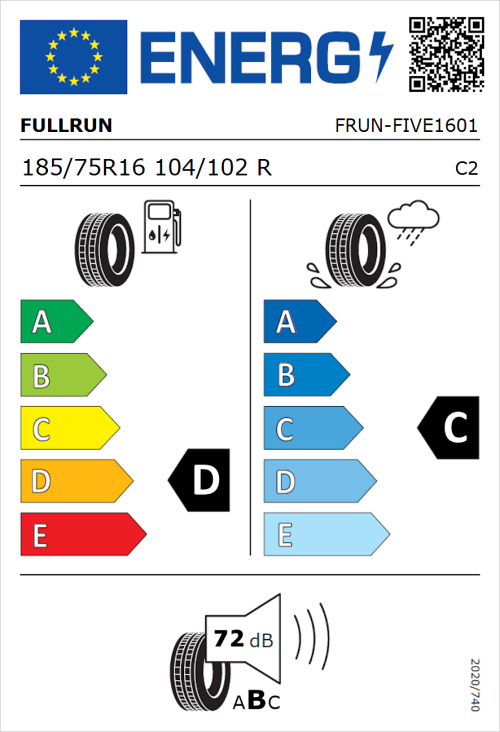 Tyre Label for Fullrun Frun-Five 185/75R16 104/102R