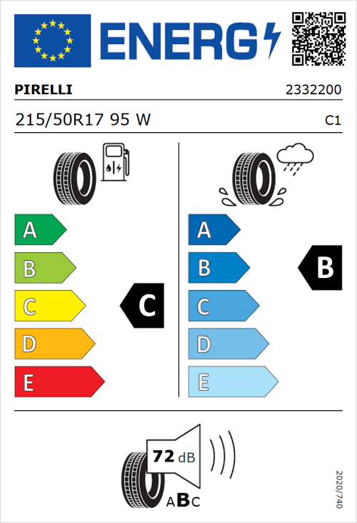 Tyre Label for Pirelli Cinturato P7 215/50R17 95W