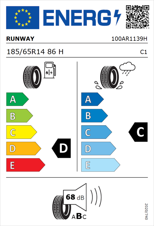 Tyre Label for Runway Enduro HP 185/65R14 86H